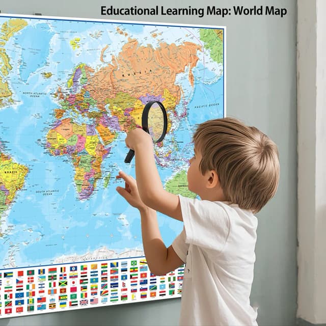 36x24 pollici Mappa del mondo decorativa con bandiere Poster dettagliati Pittura Arte della parete Regali di viaggio Stampa su tela per l'aula dell'home office