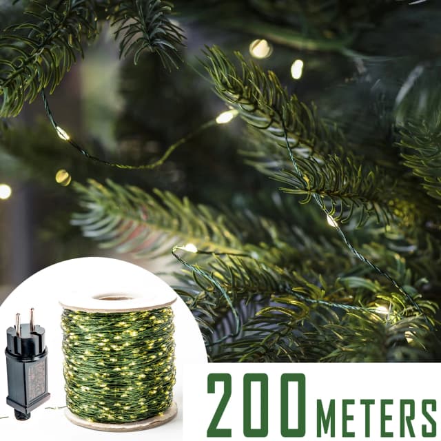 Ghirlanda di luci da fata in filo verde da 200M 2000LED con impermeabile per la decorazione della stanza del patio del giardino di nozze all'aperto di Natale
