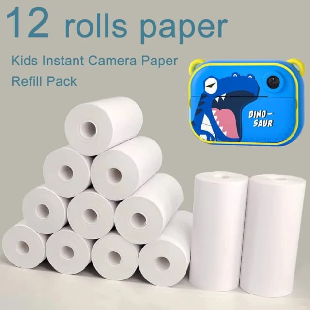 12 rotoli di ricarica per fotocamera istantanea per bambini, pellicola di carta da stampa, stampa termica coreless per registratori di cassa portatili da 57 mm, stampante mobile