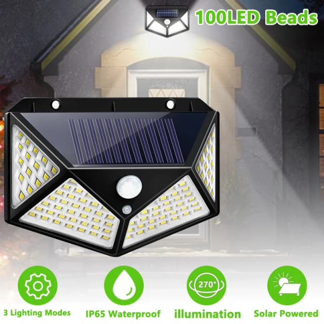 4PCS Nuove luci solari Lampada da parete per esterni Sensore di movimento PIR 100LED Luce solare ad energia solare Lampione stradale per regali del cortile del giardino