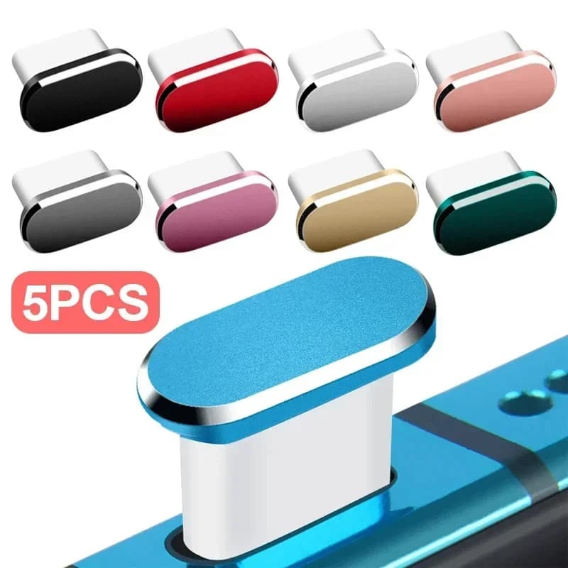 1/5PCS Tipo C Tappo antipolvere in metallo per Samsung Xiaomi Huawei Universale Tipo-C Porta di ricarica Protezione tappo Anti-polvere Antipolvere