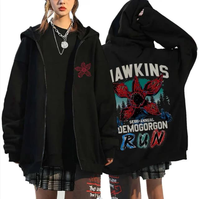 Felpa con cappuccio con cerniera The Demogorgon Cannibal Flower Monster Felpa con zip Eddie Munson Uomo Donna Giacca con zip oversize vintage