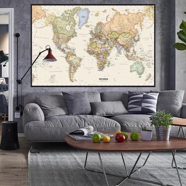 150x100 cm Mappa del mondo retrò Mappa dettagliata delle principali città in ogni paese Tela non tessuta Pittura Soggiorno Decorazione della casa
