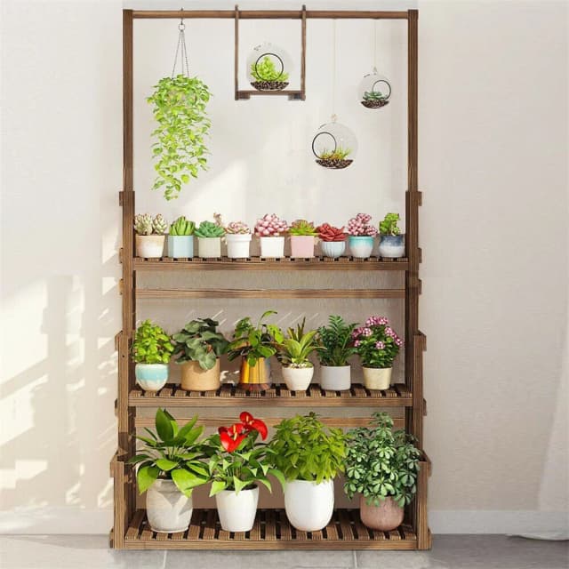 Supporto per piante sospese per carichi pesanti Scaffale per fioriera in vaso per fiori in legno multiplo per interni ed esterni