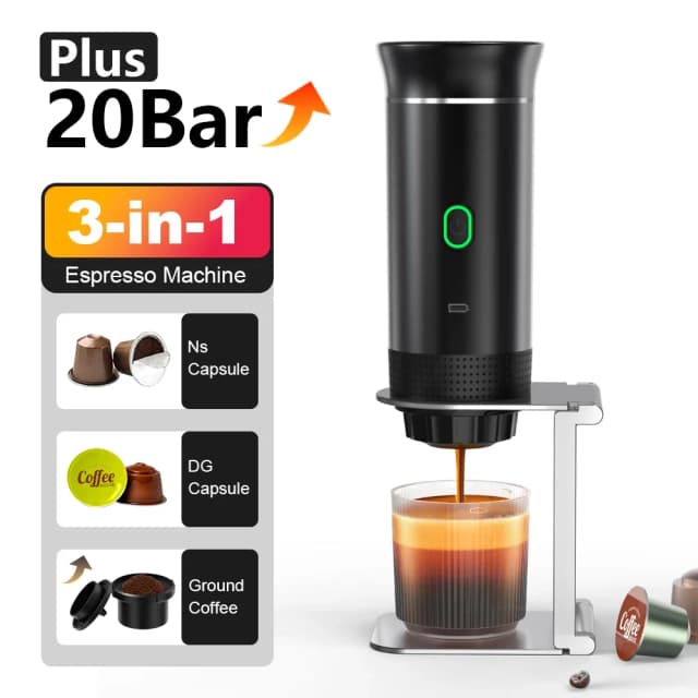 Macchina per caffè espresso portatile elettrica wireless per auto e casa Caffettiera da campeggio Caffettiera da viaggio in polvere con capsule 3 in 1