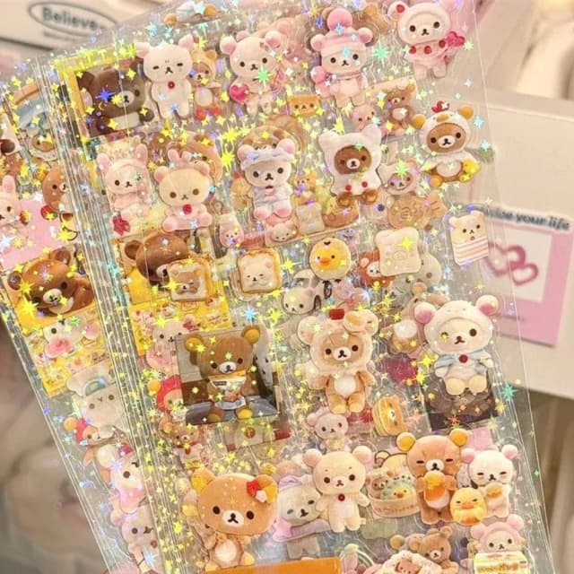 5 pezzi di cartone animato carino Hello Kitty Rilakkuma adesivi pressofusione adesivo anime manuali materiale lampeggiante adesivo laser giocattolo per bambini
