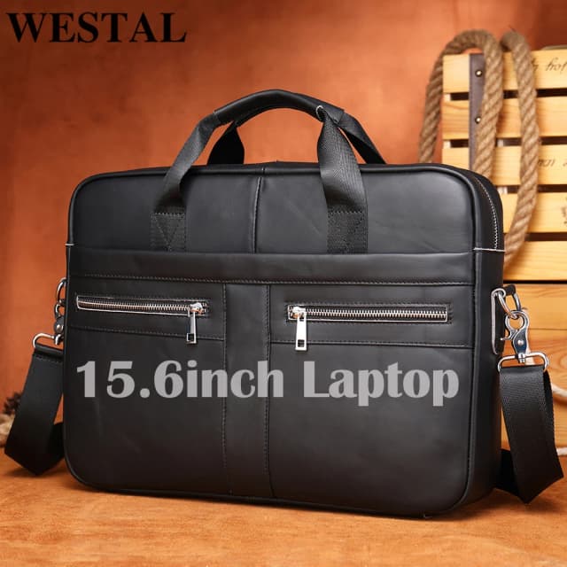 WESTAL 15.6 ''borsa per Laptop per uomo slip custodie borsa in vera pelle per documenti ufficio Computer valigetta Messenger Bag uomo in pelle
