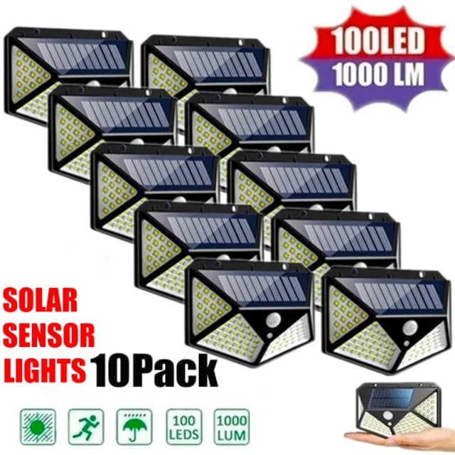 1/2/4/6/10PCS 100 Lampada da parete solare a LED 4 lati luminosi con sensore di movimento Lampada da parete impermeabile per cortile esterno