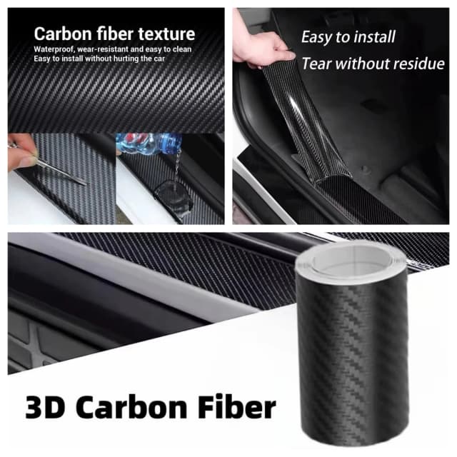 Adesivo per auto in fibra di carbonio 3D Striscia protettiva per pasta Pellicola protettiva per autoveicoli fai-da-te Nastro antigraffio per specchietto laterale per davanzale della porta automatica
