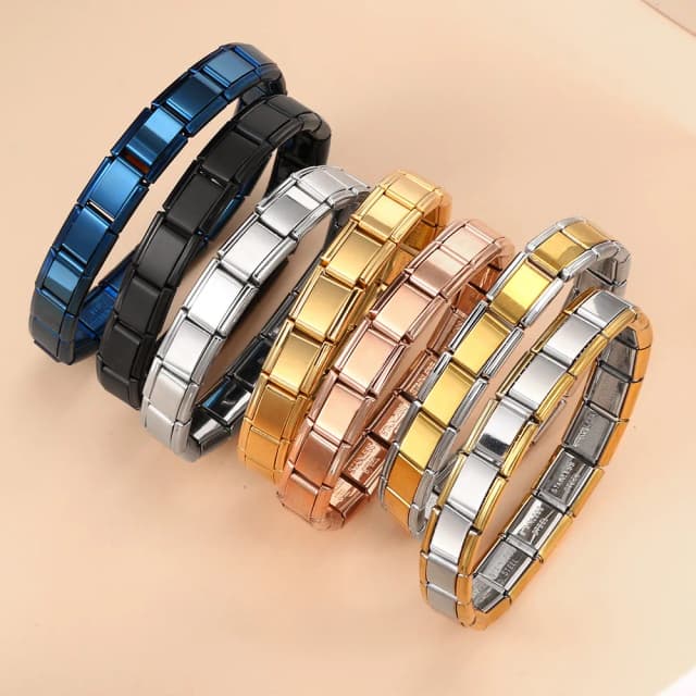Braccialetti quadrati alla moda in acciaio inossidabile Italia per donna uomo HipHop metallo italiano 18 moduli braccialetto gioielli estensibili