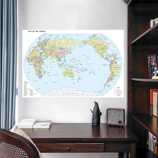 Poster educativo con mappa del mondo, mappa della distribuzione politica, pittura su sfondo, senza cornice, per decorazione, forniture da viaggio