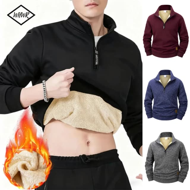Felpe foderate in pile da uomo Pullover caldo invernale Pullover con mezza cerniera per felpa da uomo Felpa da esterno Colletto alla coreana in tinta unita