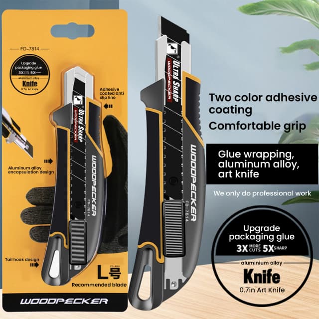 Coltello multiuso con lama nera Woodpecker aggiornamento coltello da carta da parati da 18mm chiusura automatica in lega di alluminio strumento per forniture artistiche senza agitazione