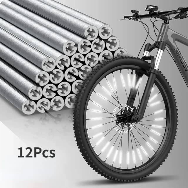 Strisce Riflettenti per Ruote Bici 12 Pezzi, Clip di Montaggio Riflettenti, Strisce Riflettenti per Raggi in Acciaio, Luce Riflettente per MTB