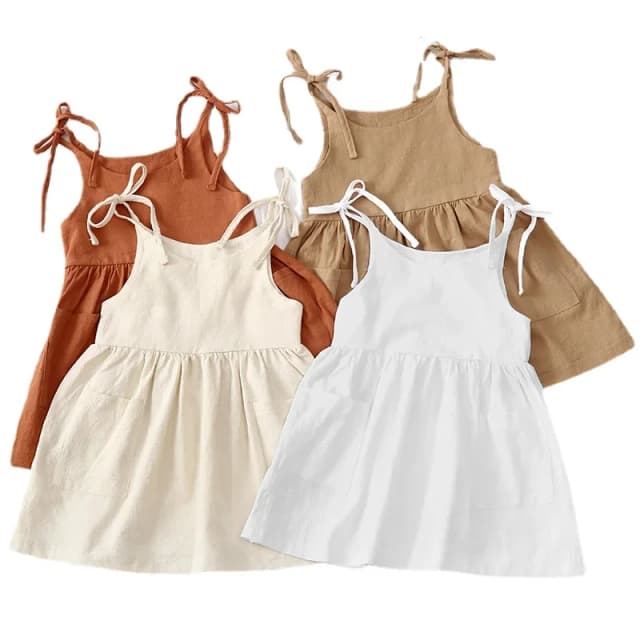 Abito estivo per bambina in cotone solido senza maniche Abito per bambini Vestito estivo per bambini Abito sottoveste Abbigliamento per ragazze di moda