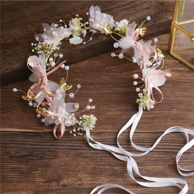 Accessorio da sposa Corona da sposa Capelli Gioielli in cristallo Tiara con perle Fiori Corona da sposa Fascia da sposa con perle floreali