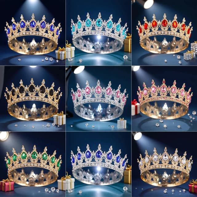 Corona di strass barocca di lusso rotonda elegante accessorio da sposa da sposa copricapo per abiti da festa