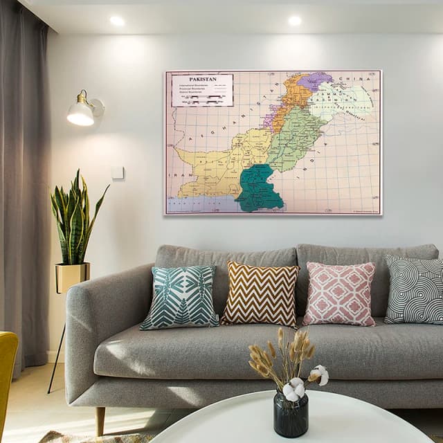 Strumenti didattici per la geografia, Mappa in inglese - Mappa del Pakistan - Mappa amministrativa, Stampe artistiche da parete, Quadri per decorazione casa e ufficio