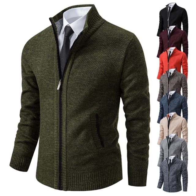 Cappotto sportivo casual da uomo in jersey nuovo autunno e inverno tinta unita colletto alla coreana maglione afferrare cardigan con cerniera calda in pile