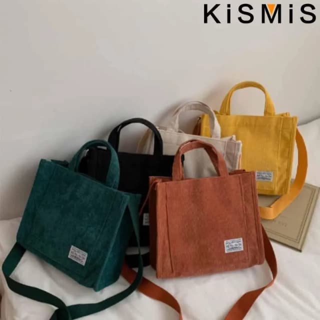 KISMIS nuova borsa a tracolla con cerniera in velluto a coste da donna vintage piccola borsa in tela di cotone borsa a tracolla tote casual borse a tracolla