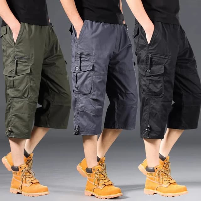 Pantaloncini cargo da uomo estivi Pantaloni larghi casual sotto il ginocchio Vita elastica Pantaloni capri tattici da jogging all'aperto taglie forti