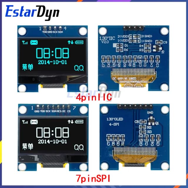 Modulo OLED da 1,3 pollici RoHS bianco/blu SPI/IIC I2C Comunicare il colore 128X64 Modulo display LED LCD OLED da 1,3 pollici Modulo OLED da 1,3 pollici