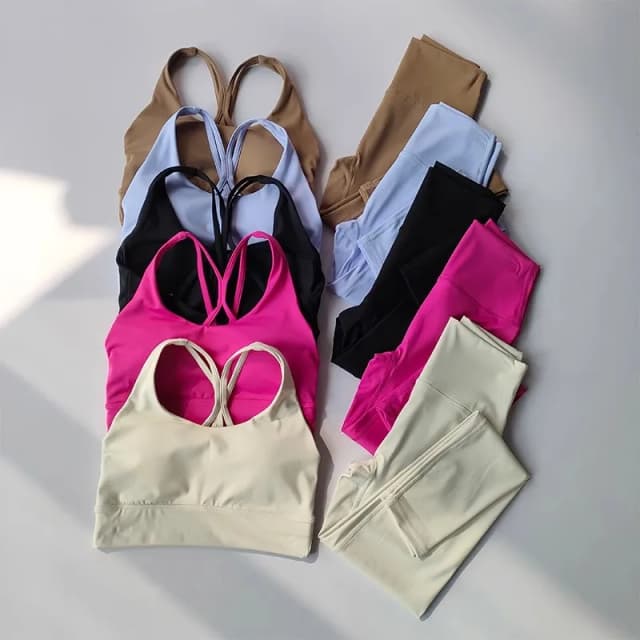 Set da yoga traspirante da donna 2 pezzi Tuta sportiva Abbigliamento da palestra Abbigliamento da allenamento Palestra Crop Top Legging a vita alta Set reggiseno fitness Tute sportive