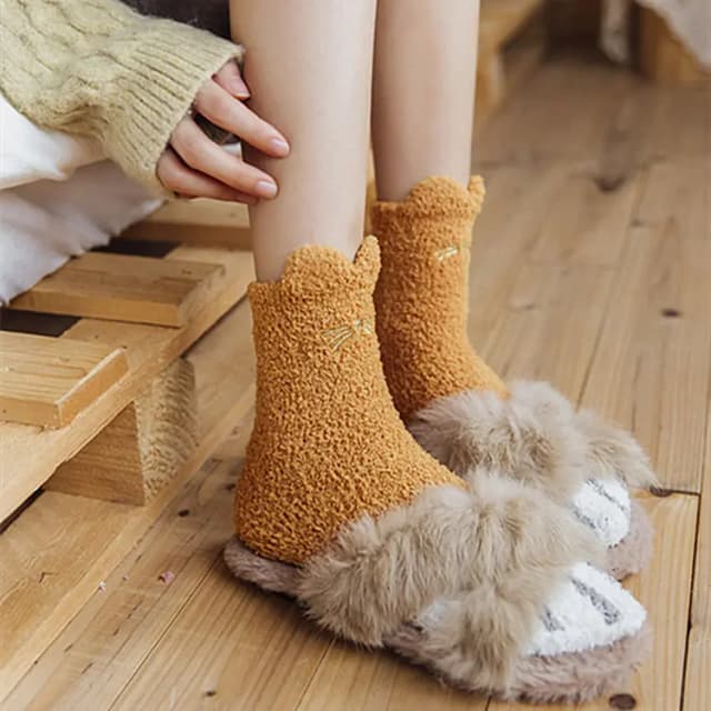 Calzini donna addensare camera da letto caldo carino gatto zampa cartone animato colorato bella dormire casa pavimento calzini invernali Harajuku Kawaii ragazza Sox