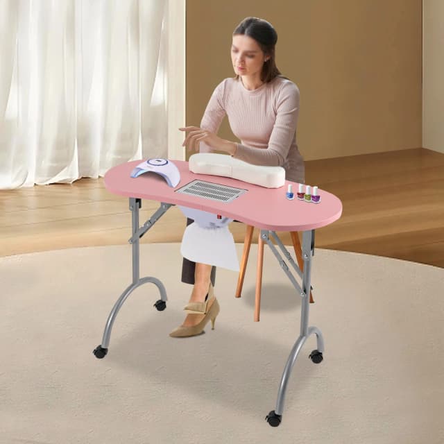 Tavolo per unghie pieghevole con ruote Tavolo per manicure portatile multifunzionale con piano in MDF per la casa