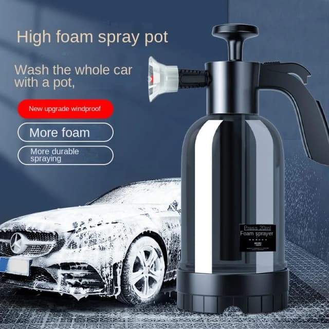 Spruzzatore di schiuma con pompa manuale da 2 litri con 3 tipi di ugelli Cannone di schiuma pneumatico manuale Schiuma di neve Bottiglia spray per lavaggio auto Pulizia dei vetri dell'auto