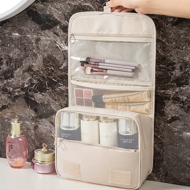 Borsa portaoggetti multifunzionale per cosmetici con gancio da viaggio