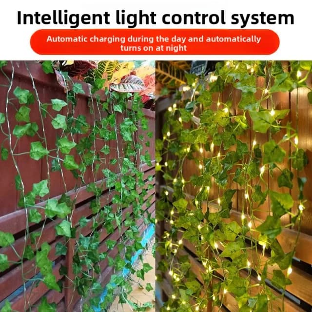 Fiore Verde Foglia Luci della stringa Vite artificiale Lucine Alimentate a batteria Albero di Natale Ghirlanda di luce per diserbo Decorazioni per la casa