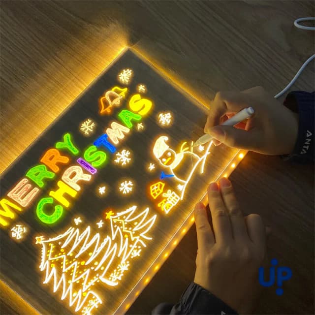 Lavagna per messaggi in acrilico illuminata riscrivibile, lampada per messaggi da tavolo da disegno incandescente per bambini fai da te con 7 penne colorate