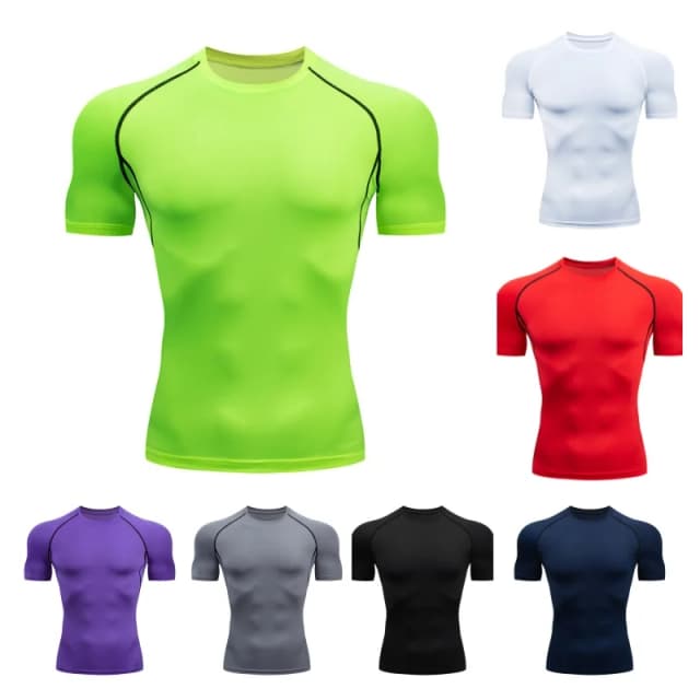 Maglietta sportiva da uomo Maglietta sportiva a maniche corte ad asciugatura rapida Maglietta da compressione fitness da palestra Maglietta da allenamento da corsa da uomo Rashgard
