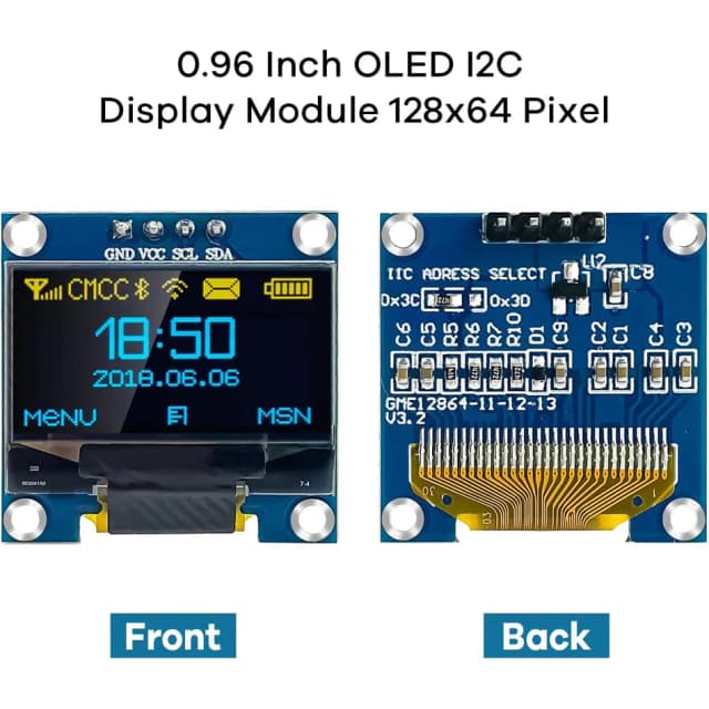 Modulo schermo OLED da 0,96 pollici I2C IIC 128x64 SS - D - 1306 3,3 V-5 V Blu/blu Giallo/Bianco per Arduino ESP32 ESP8266