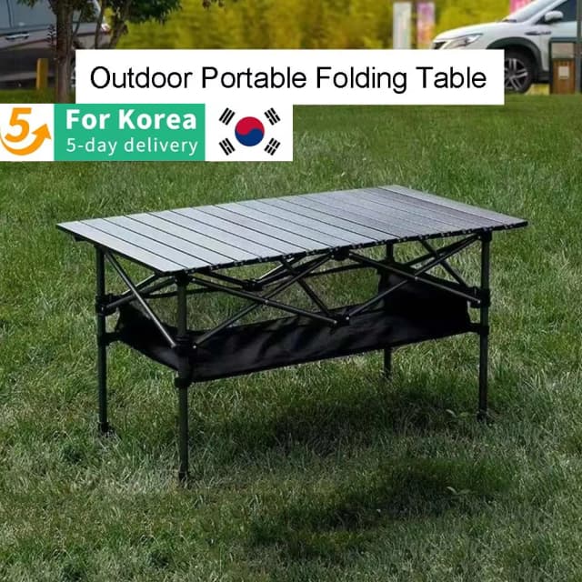 Tavolo lungo pieghevole da esterno, portaoggetti portatile, scrivania da campeggio nera, barbecue, facile da installare con borsa a rete, leggera e stabile