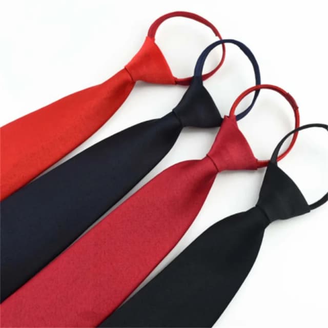 Cravatta skinny con cerniera pre-annodata da uomo 5 cm tinta unita vestibilità slim per feste di intrattenimento rosso nero blu