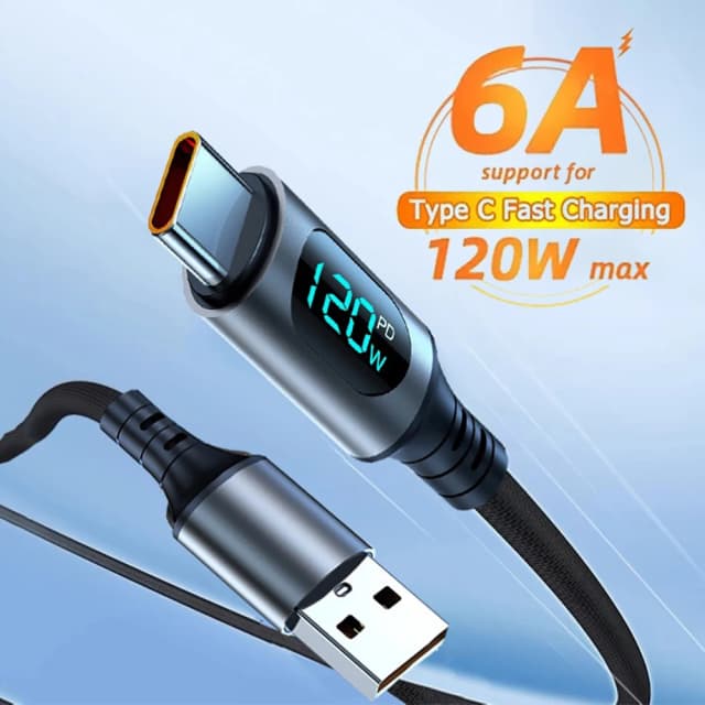 Cavo di ricarica rapida di tipo C da 120 W con display digitale a LED Cavo dati in nylon 6A per cavo di trasmissione dati Xiaomi Samsung iPhone