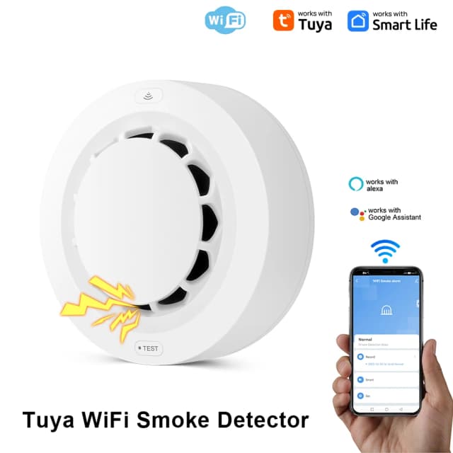Tuya WiFi Allarme di fumo Protezione antincendio Rilevatore di fumo 80dB Smokehouse Combinazione Allarme antincendio Sistema di sicurezza domestica Vigili del fuoco