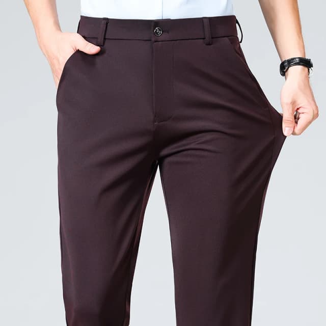 Pantaloni sottili autunnali estivi Pantaloni da abito formale da uomo Pantaloni da lavoro Pantaloni casual da lavoro di qualità Pantaloni lunghi vino nero rosso
