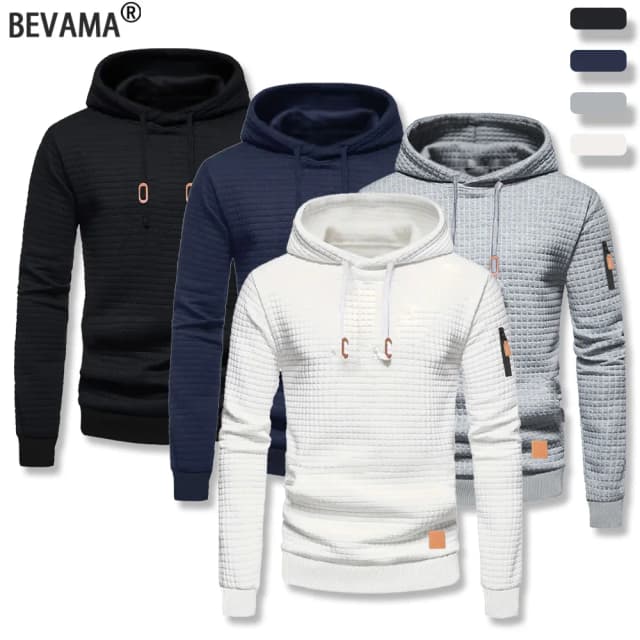 Felpa con cappuccio modello waffle da uomo autunno/inverno pullover solido casual felpa calda felpa con cappuccio sportiva allentata all'aria aperta top abbigliamento da uomo
