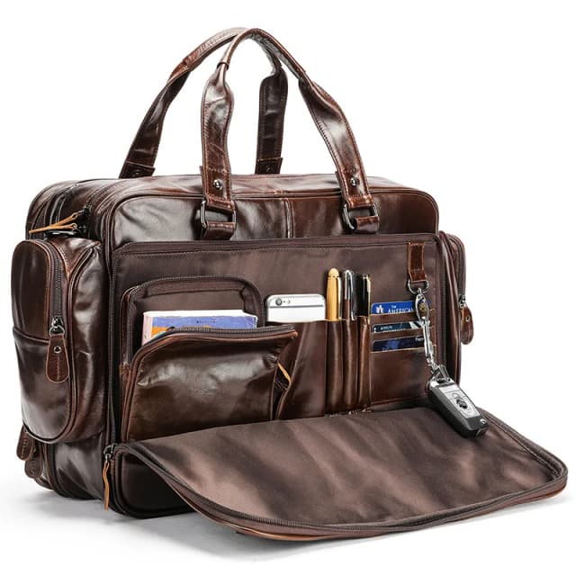 Valigetta da uomo multifunzione in vera pelle da 15,6 pollici per laptop da uomo borsa da lavoro tote borsa a tracolla grande da uomo vintage borsone da viaggio