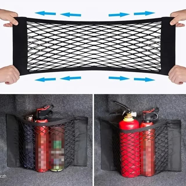 1pc Borsa portaoggetti universale per auto Rete portaoggetti per bagagliaio a doppia rete, Borsa portaoggetti incorporata per auto, Rete fissa per estintore per auto