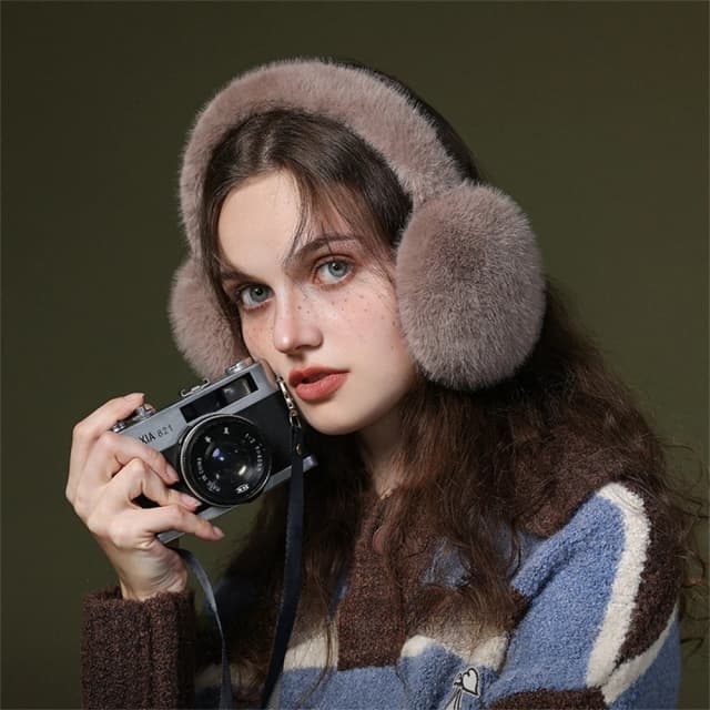 Zimowe ciepłe nauszniki damskie puszyste nauszniki z futra królika składane słuchawki na zewnątrz pluszowa osłona uszu moda unisex solidna nausznica