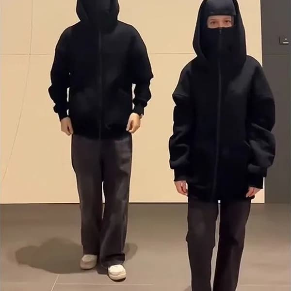 Passamontagna per uomo e donna Y2K Gotico Harajuku Inverno Nuovo articolo Felpa con doppia cappuccio Maschera con cappuccio da uomo Cerniera Abbigliamento sportivo