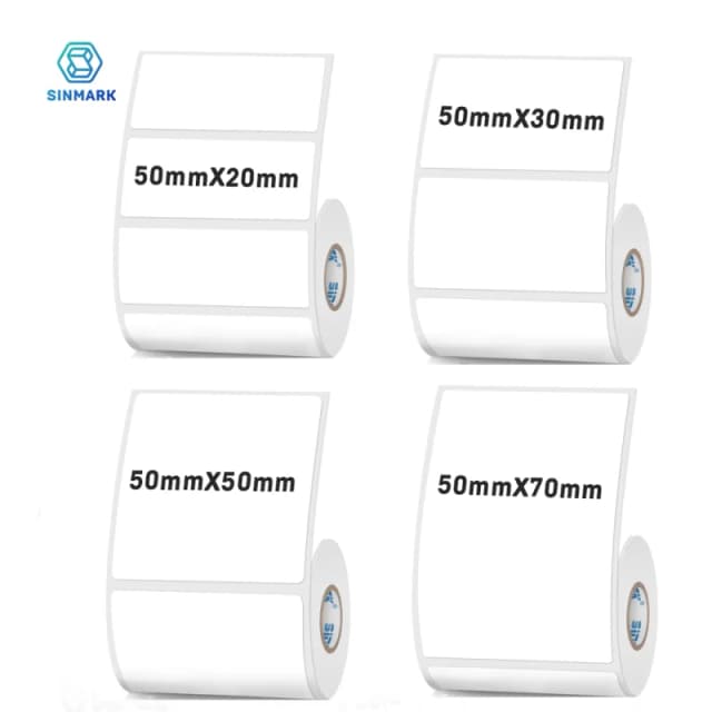 Etichetta adesiva termica larghezza 50 mm Etichetta autoadesiva bianca Carta per abbigliamento Etichetta prezzo merce adatta per stampante Phomemo SINMARK