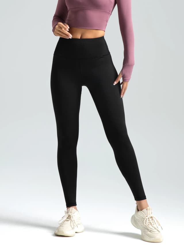 Leggings sportivi a vita alta solidi da donna, pantaloni skinny traspiranti e comodi ad asciugatura rapida per la corsa yoga, abbigliamento sportivo da donna per