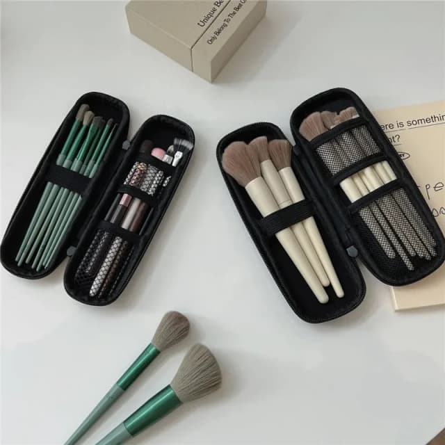 Borse portaoggetti cosmetiche nere Custodia impermeabile per pennelli per trucco con doppia cerniera Borsa da donna Porta pennelli da viaggio portatile Scatola per penne