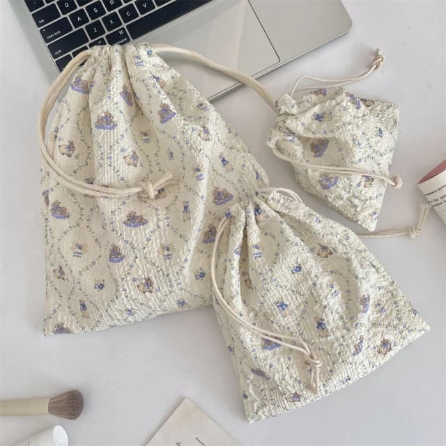 Simpatico cartone animato da donna Borsa per trucco Kawaii Articoli da toeletta portatili Cosmetici Organizzatore di stoccaggio Borsa per cosmetici da viaggio Custodia con coulisse