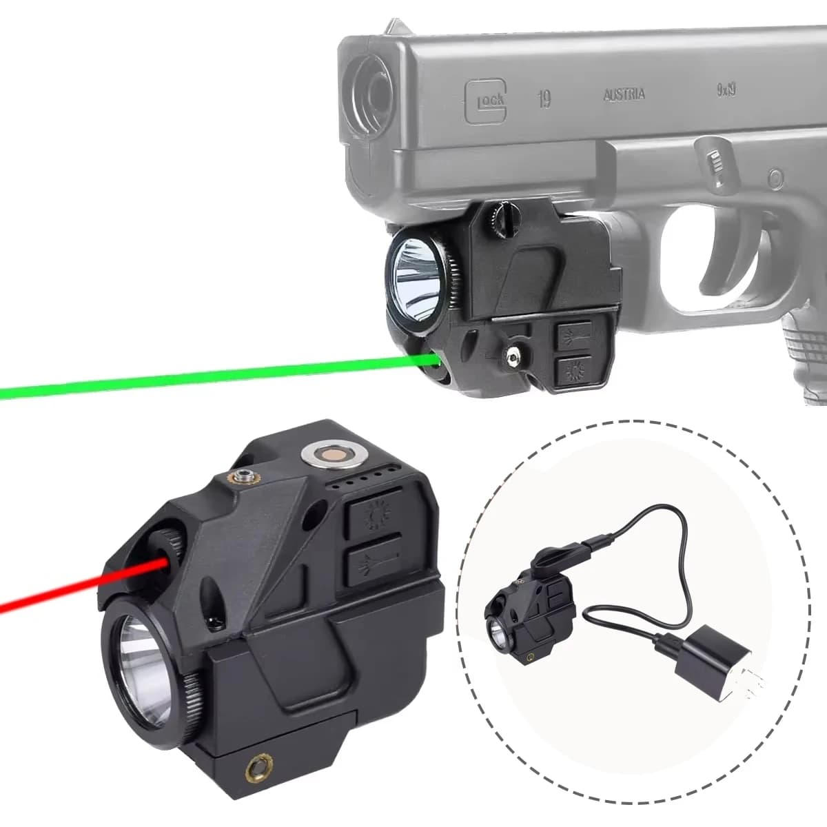 Combo laser tattico leggero e verde/rosso |   Doppia illuminazione per mirino di precisione |   Supporto universale per binario Picatinny da 20 mm